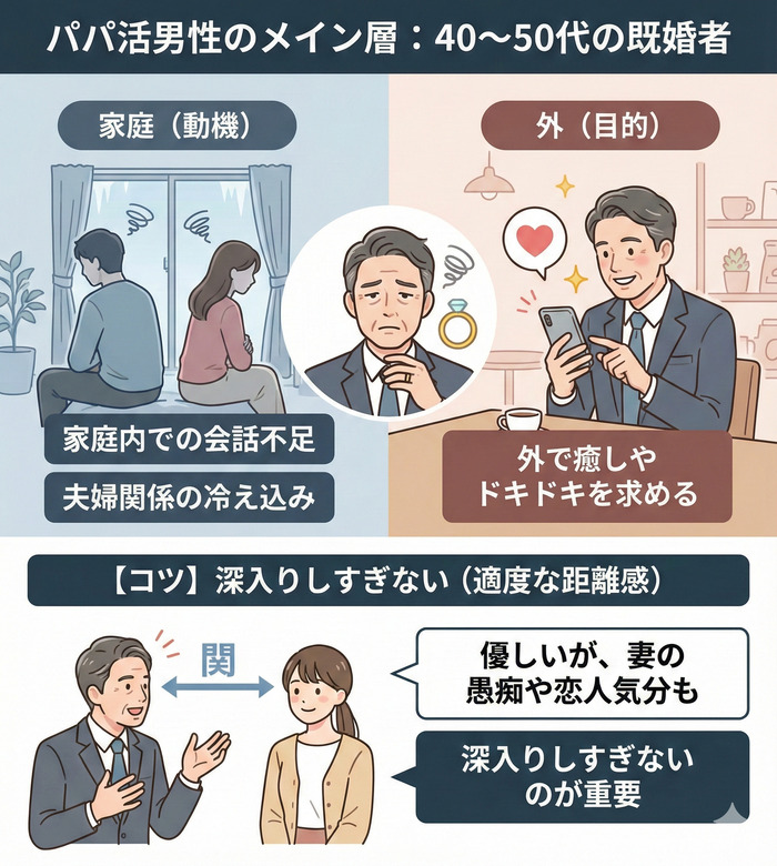 40〜50代の既婚者が多い