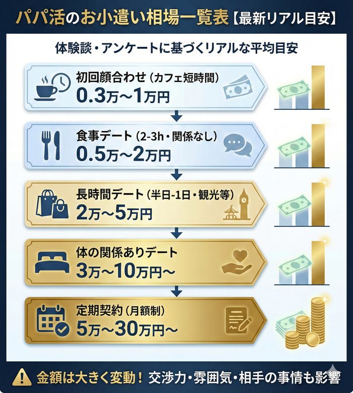 パパ活のお小遣い相場一覧表
