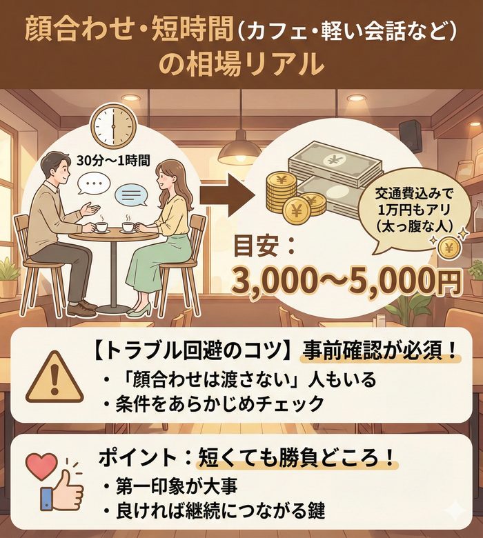 顔合わせ・短時間(カフェ・軽い会話など)の相場