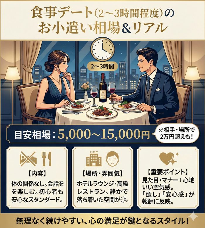食事デート(2〜3時間程度)のお小遣い相場