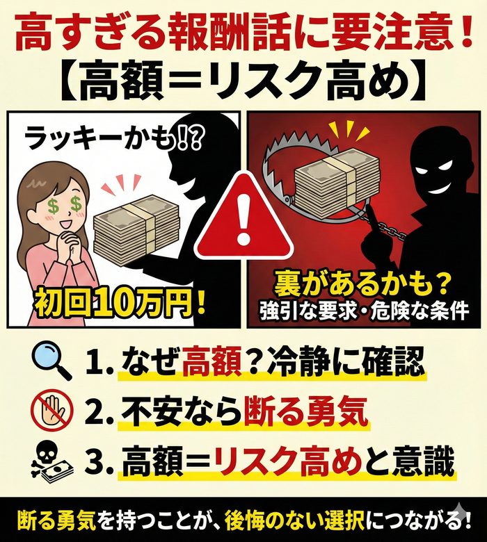 高すぎる報酬話に要注意!トラブル回避の見極め方
