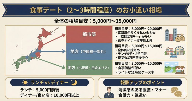 食事デート(2〜3時間程度)のお小遣い相場