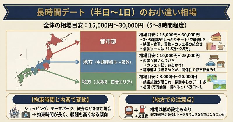 長時間デート(半日〜1日)のお小遣い相場